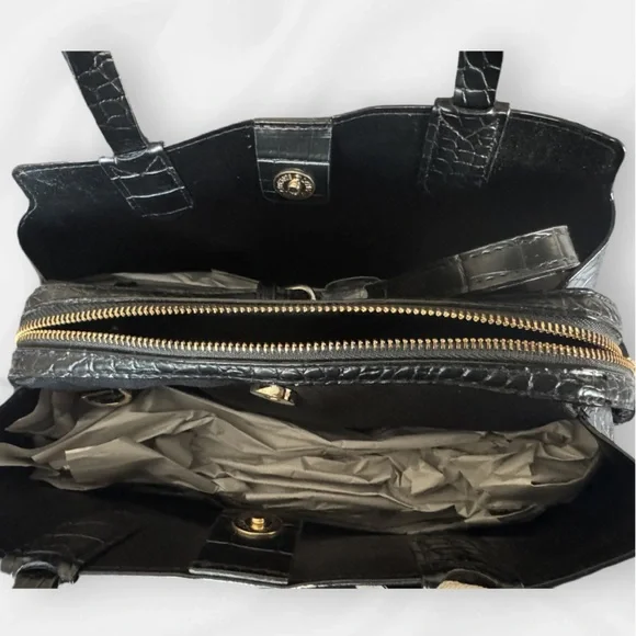 New Day Black Faux Croc Tote Bag Convertible Crossbody - Picture 7 of 14